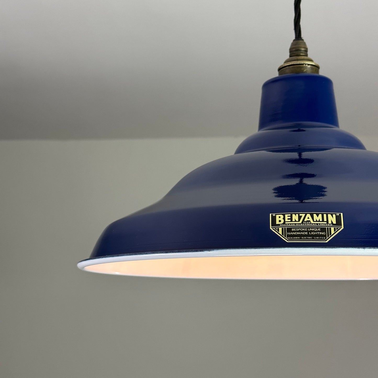Bawsey ~ *Worn*Royal Blue Industrial Factory Shade Design Pendant Light ~ 16 Inch