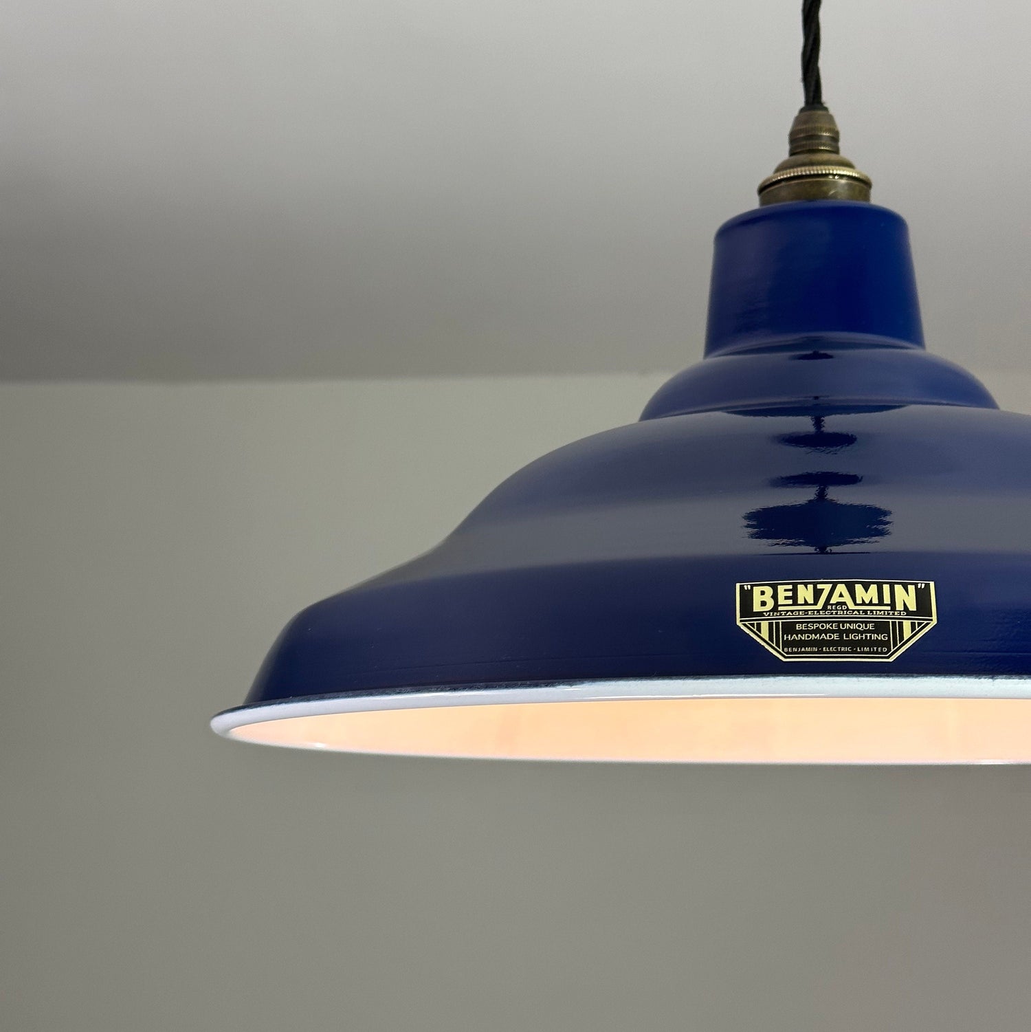 Bawsey ~ *Worn*Royal Blue Industrial Factory Shade Design Pendant Light ~ 16 Inch