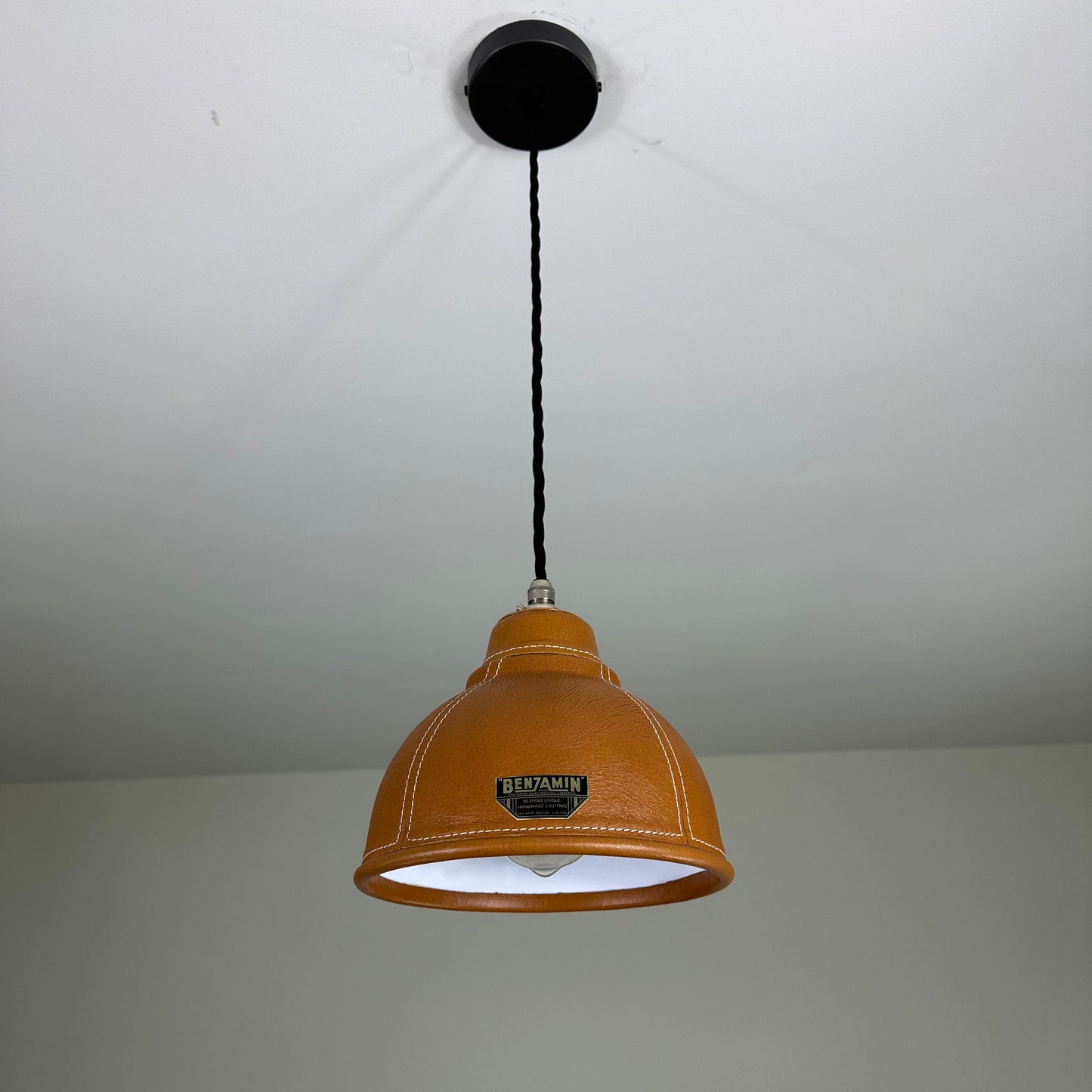 Trimingham ~ Real Genuine Leather Hand Stitched Solid Lampshade Pendant Set Light ~ 8.5 Inch