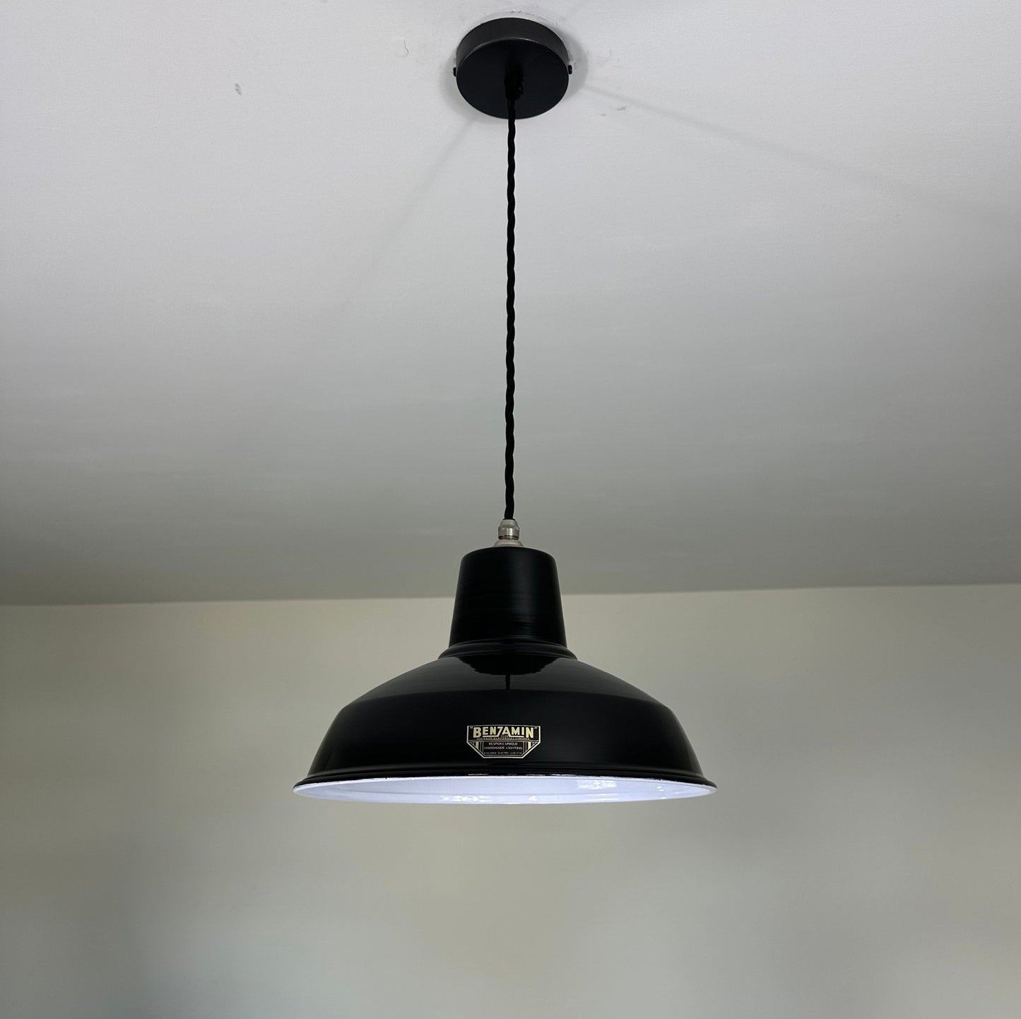 Filby ~ Midnight Black RLM Reflector Lampshade Pendant Set Light *Worn* ~ 12.5 Inch