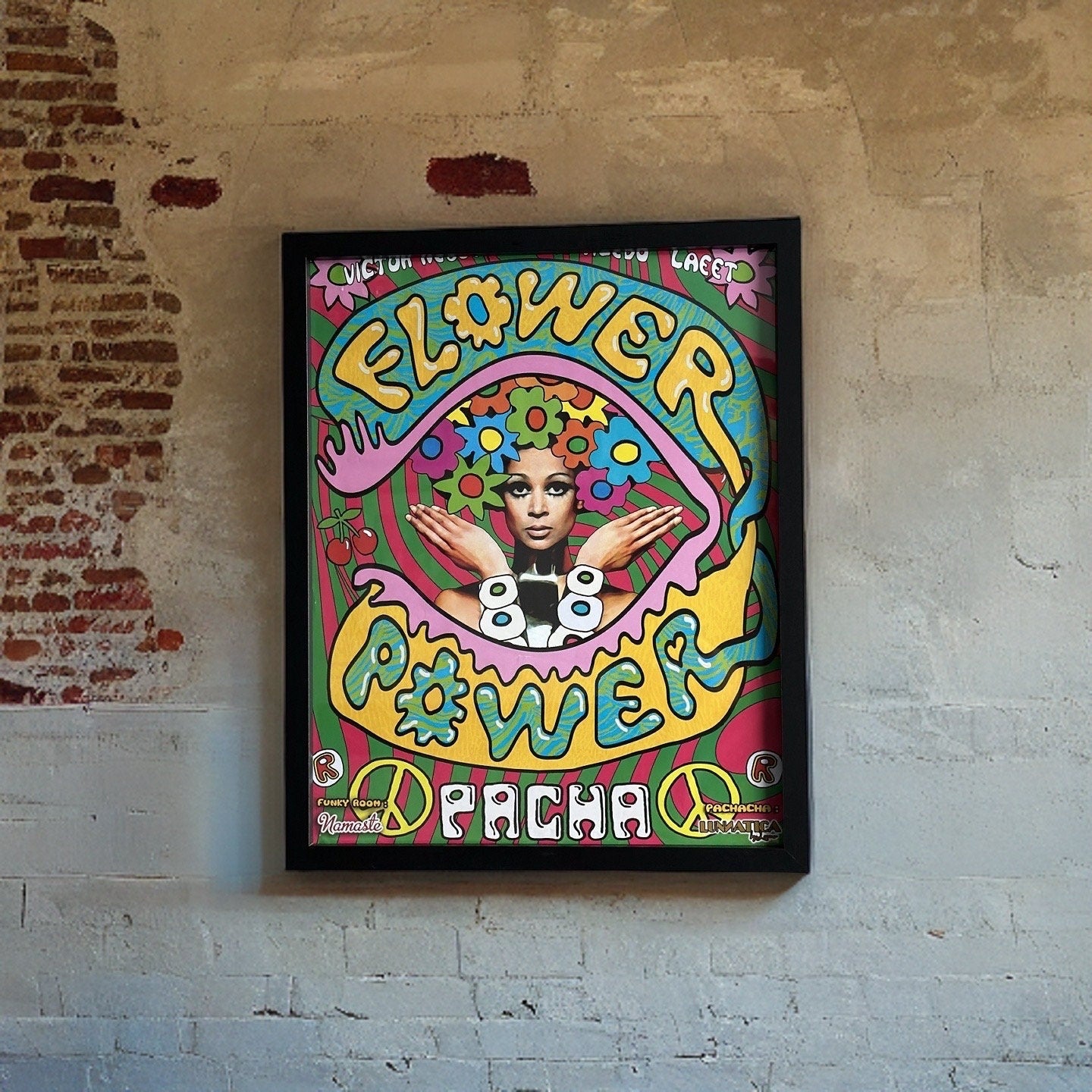 Flower Power ~ Genuine Pacha Ibiza Framed Dj Artwork | Luxury Black Frame