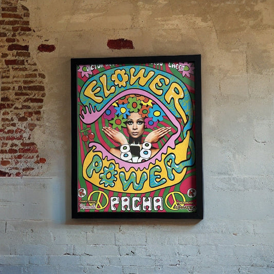 Flower Power ~ Genuine Pacha Ibiza Framed Dj Artwork | Luxury Black Frame