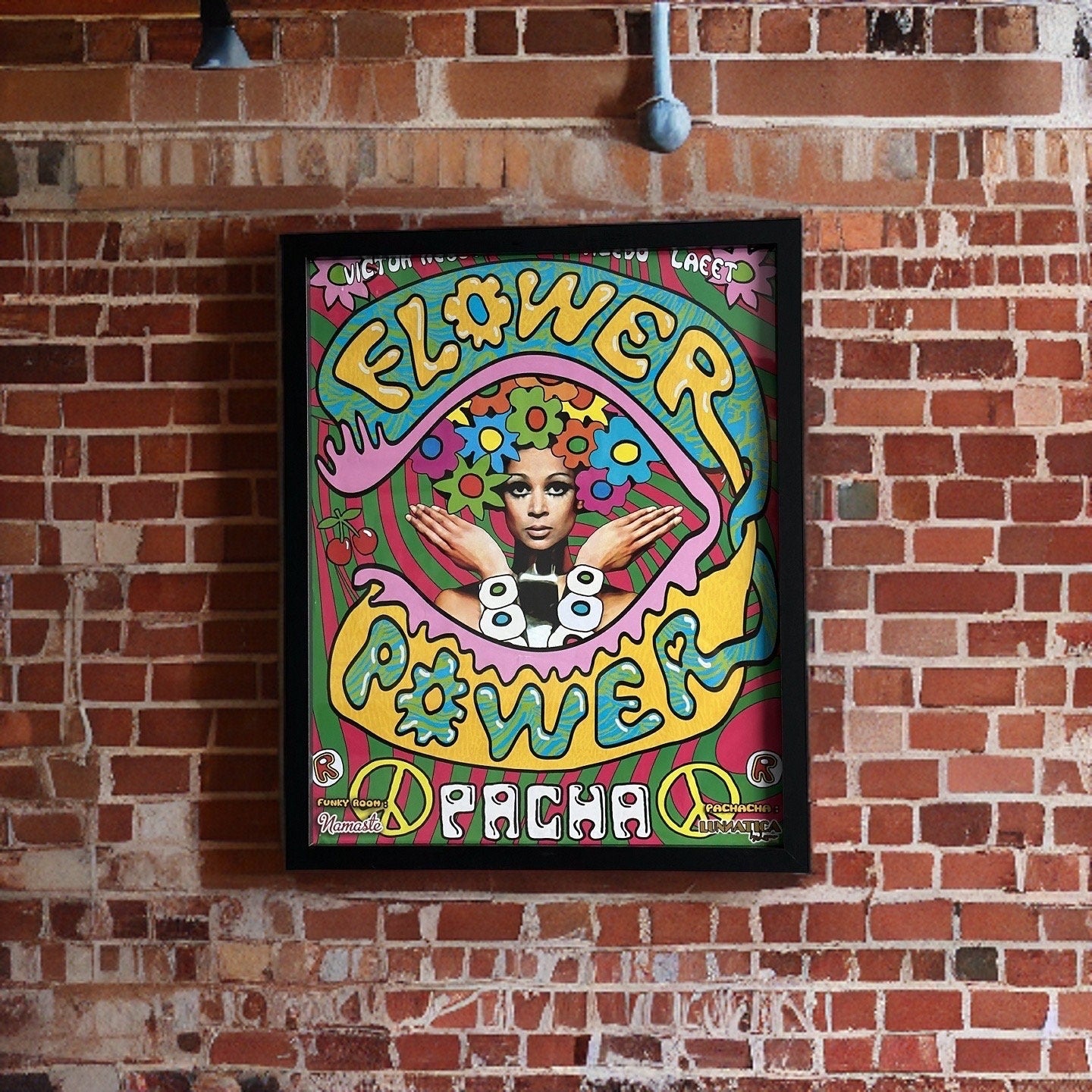 Flower Power ~ Genuine Pacha Ibiza Framed Dj Artwork | Luxury Black Frame