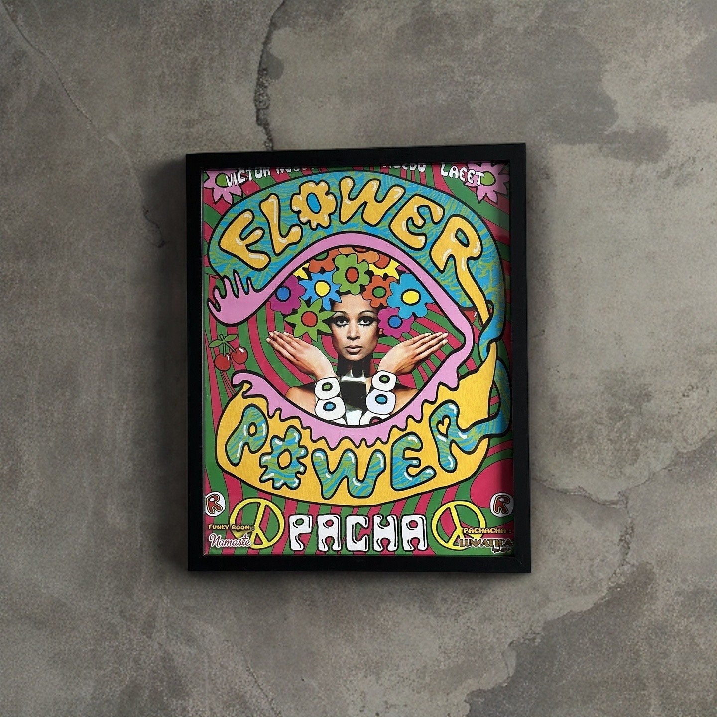 Flower Power ~ Genuine Pacha Ibiza Framed Dj Artwork | Luxury Black Frame