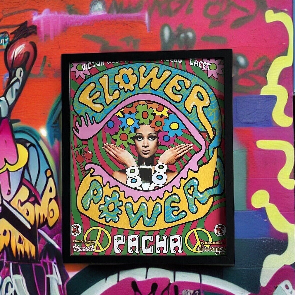 Flower Power ~ Genuine Pacha Ibiza Framed Dj Artwork | Luxury Black Frame