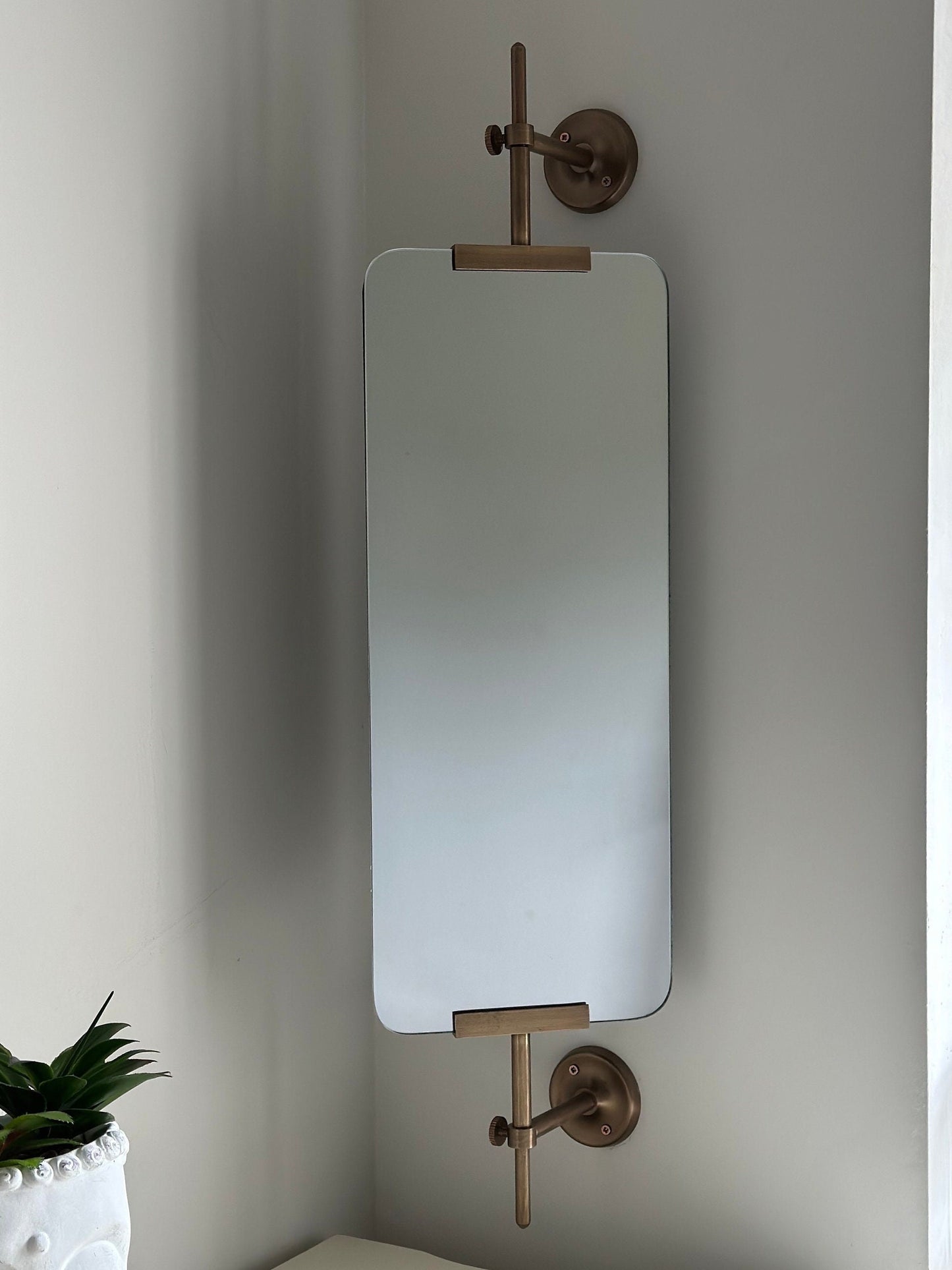 Antique Brass Portrait Mirror Handmade Swivel Wall Glass Mirror