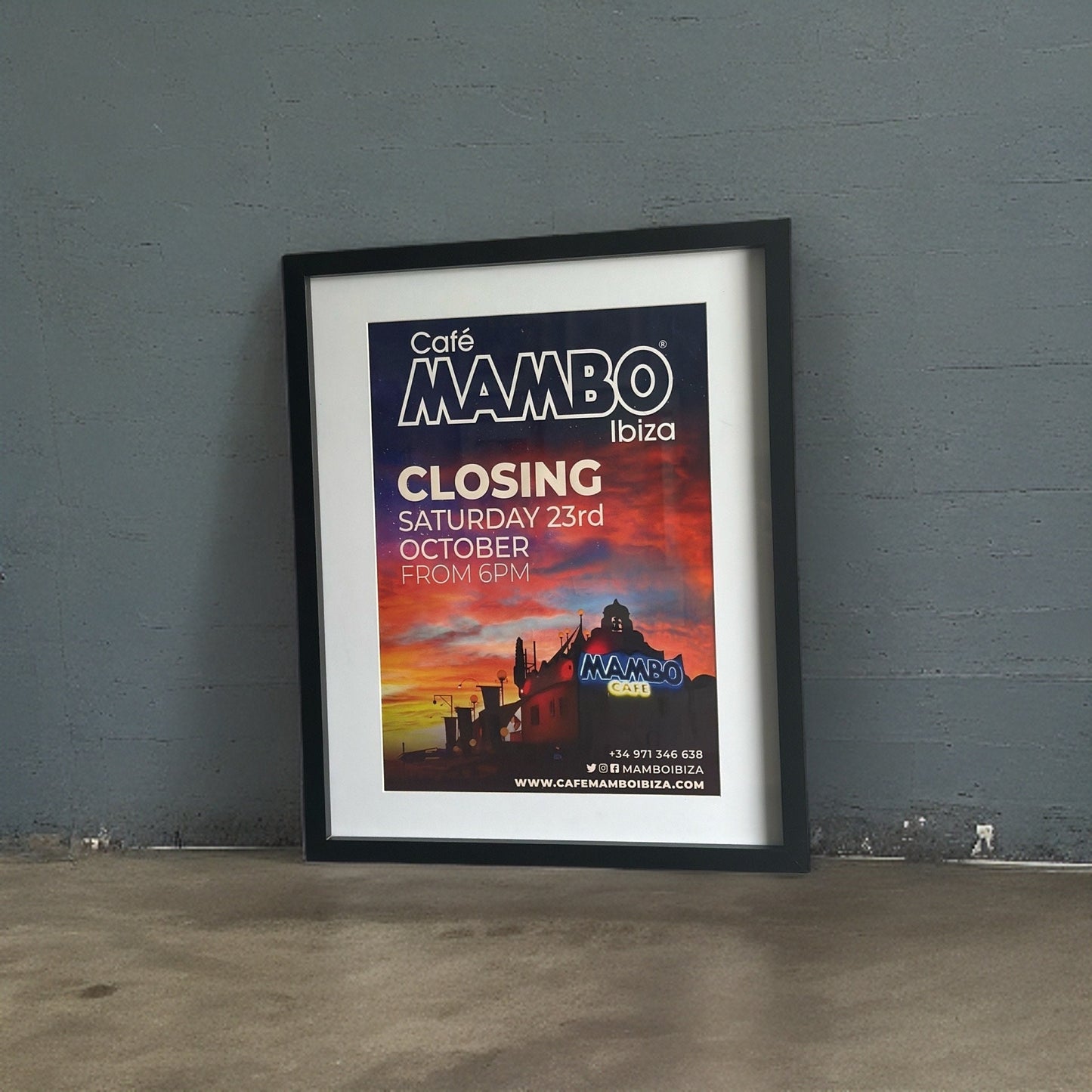 Café Mambo ~ Genuine Ibiza Framed Dj Artwork | Hi Ibiza | A3 Luxury Black Frame