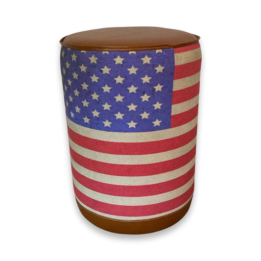 Stars & Stripes Flag Of The United States USA Pouf Solid Base Genuine Leather | Vintage Style | Floor Standing | Door Stop pouffe