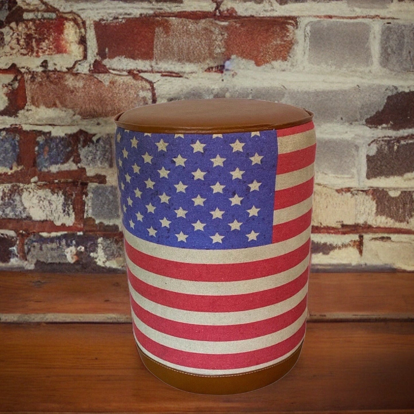 Stars & Stripes Flag Of The United States USA Pouf Solid Base Genuine Leather | Vintage Style | Floor Standing | Door Stop pouffe
