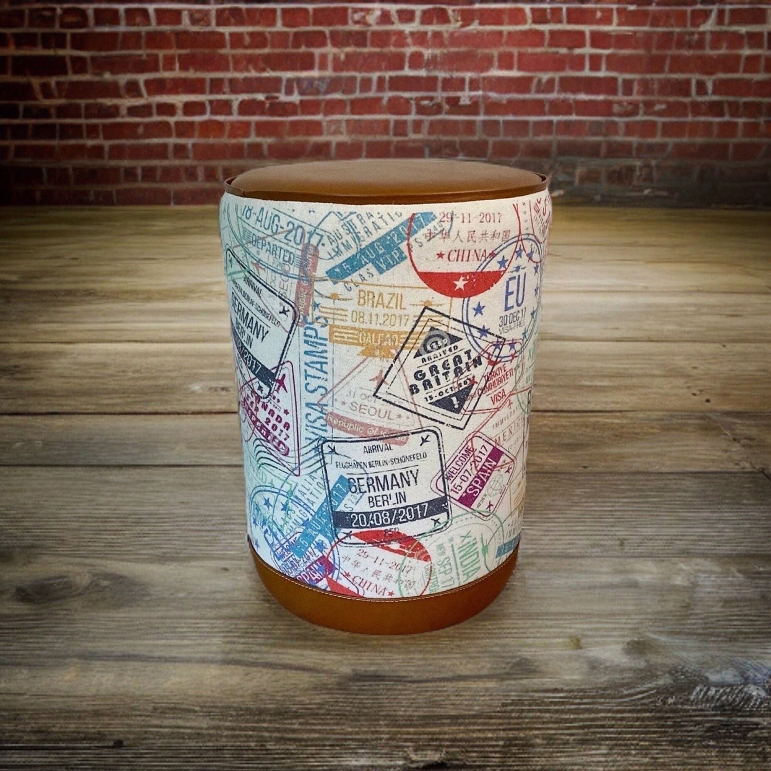 Maxlume ~ ‘Wanderlust’ Pouf Solid Base Tan Genuine Leather | Vintage Style | Floor Standing | Man Cave Foot Stool