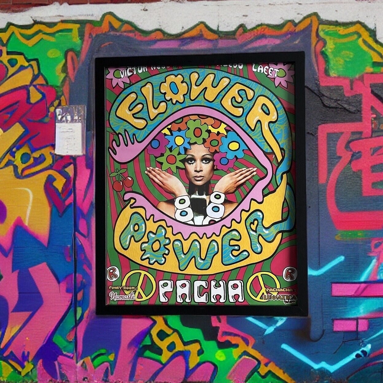 Flower Power ~ Genuine Pacha Ibiza Framed Dj Artwork | Luxury Black Frame