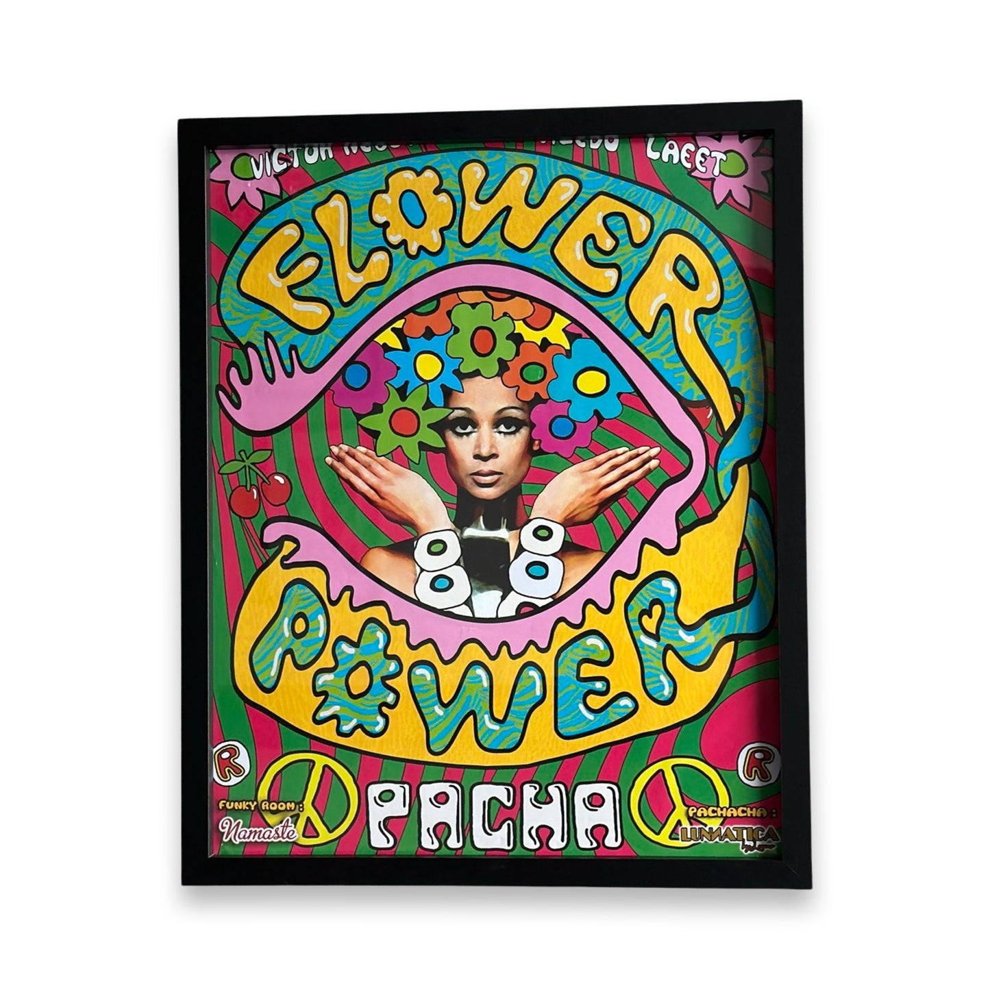 Flower Power ~ Genuine Pacha Ibiza Framed Dj Artwork | Luxury Black Frame