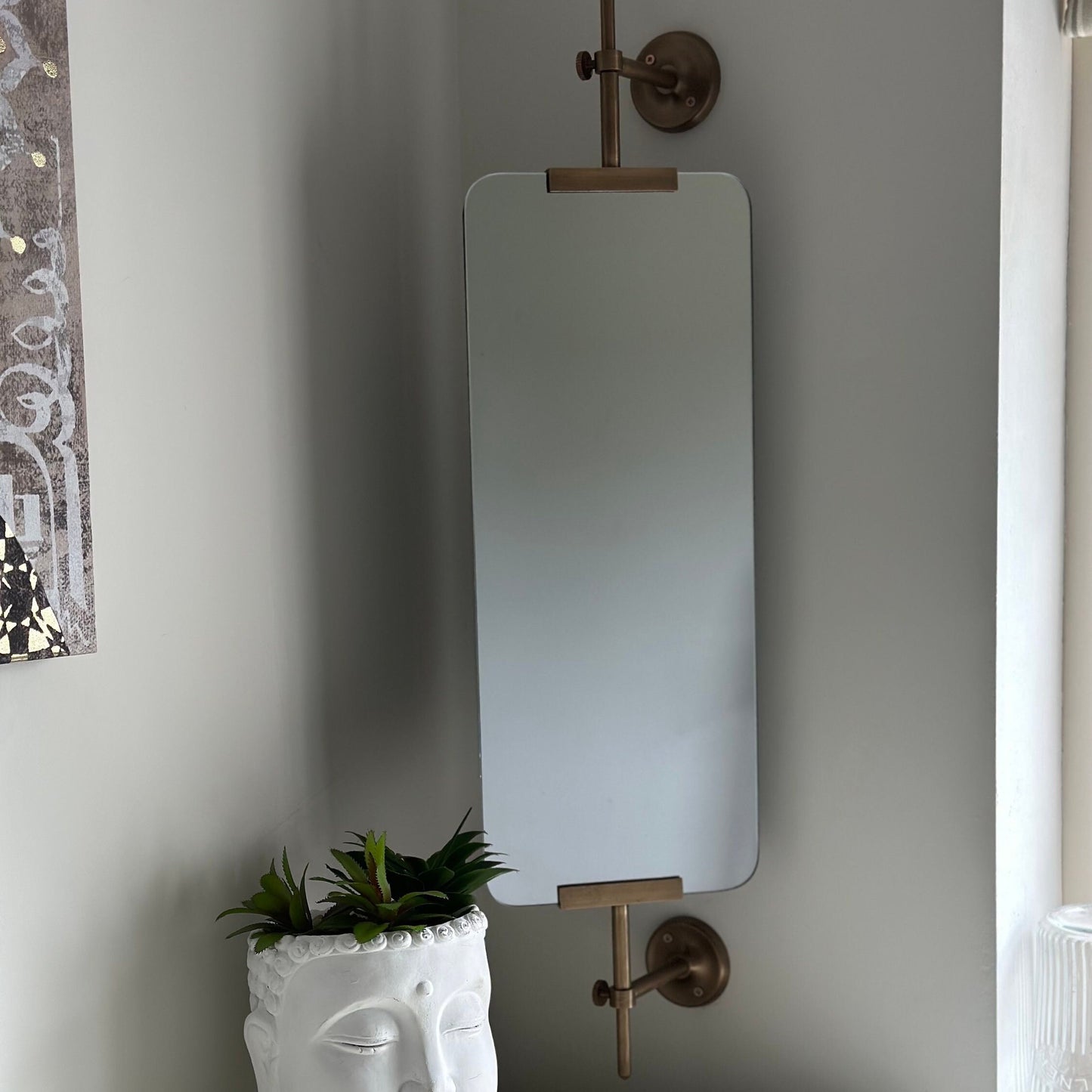 Antique Brass Portrait Mirror Handmade Swivel Wall Glass Mirror