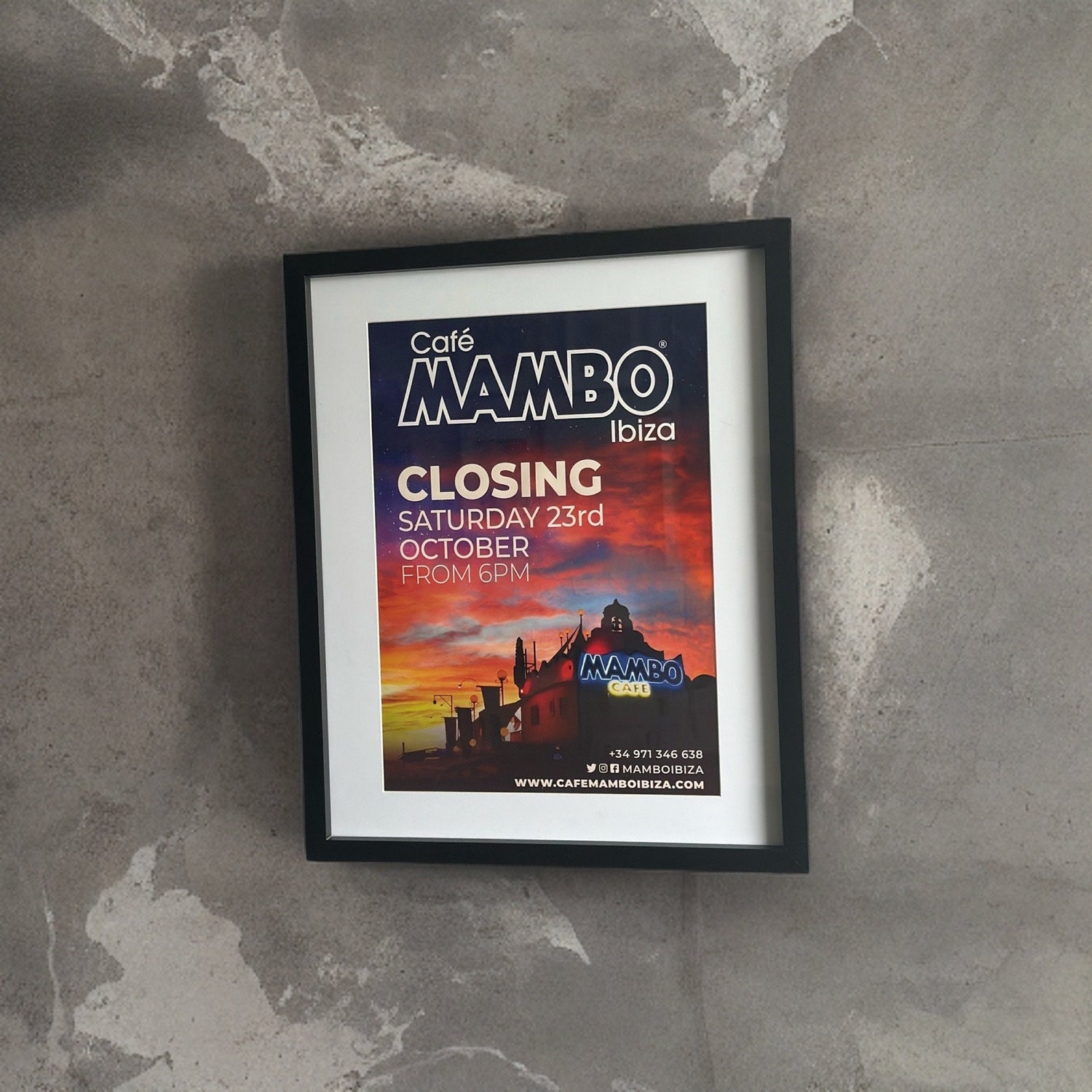 Café Mambo ~ Genuine Ibiza Framed Dj Artwork | Hi Ibiza | A3 Luxury Black Frame
