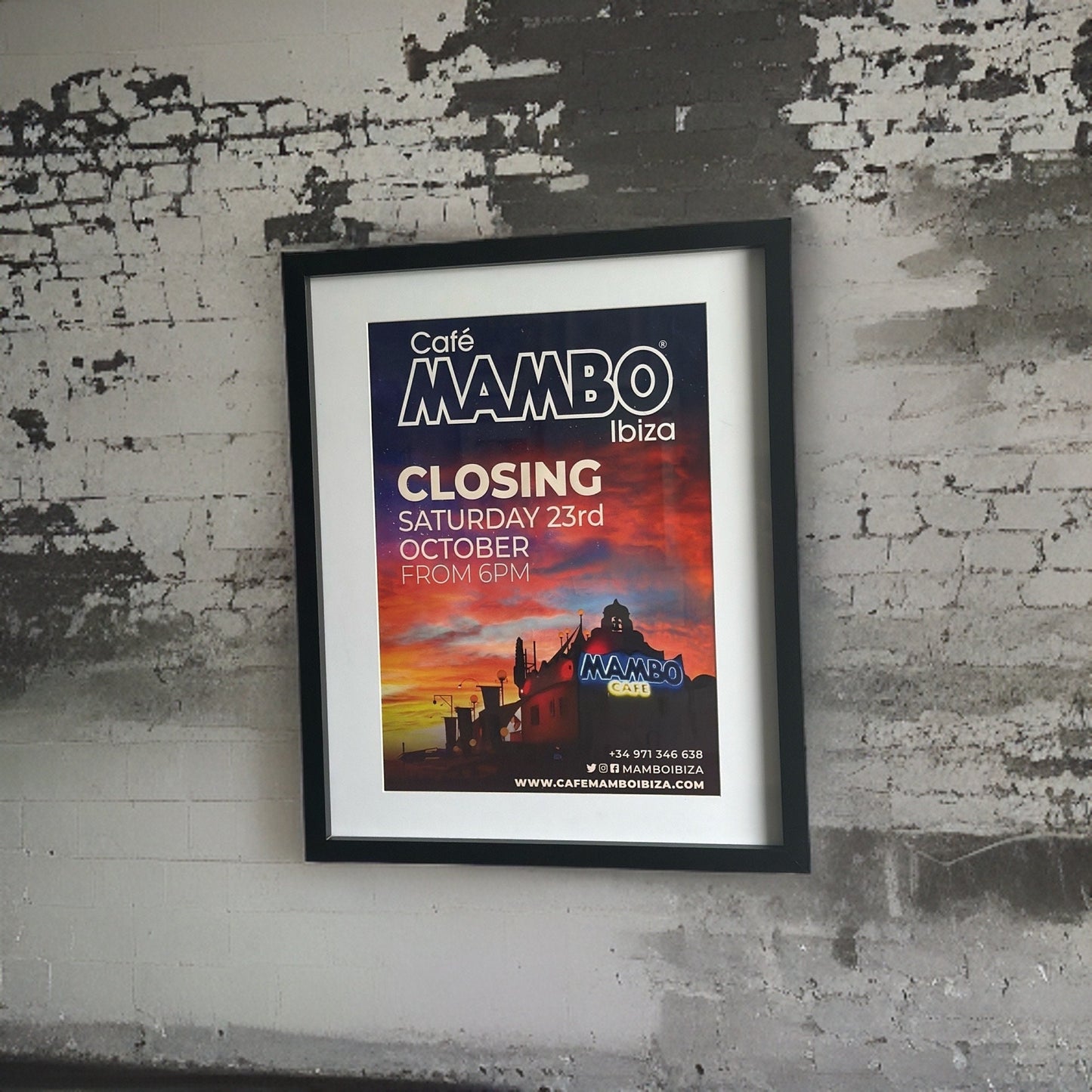 Café Mambo ~ Genuine Ibiza Framed Dj Artwork | Hi Ibiza | A3 Luxury Black Frame