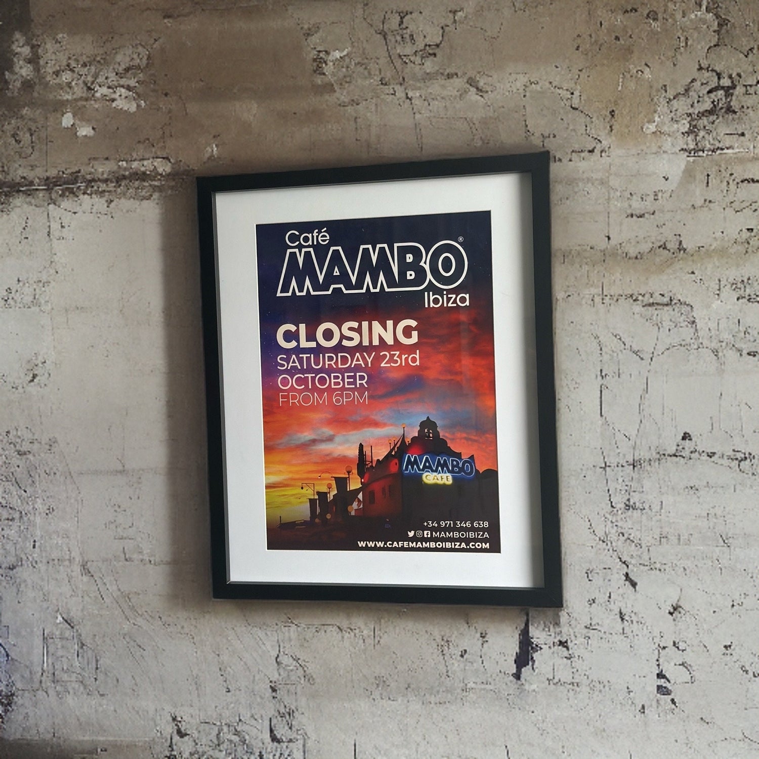 Café Mambo ~ Genuine Ibiza Framed Dj Artwork | Hi Ibiza | A3 Luxury Black Frame