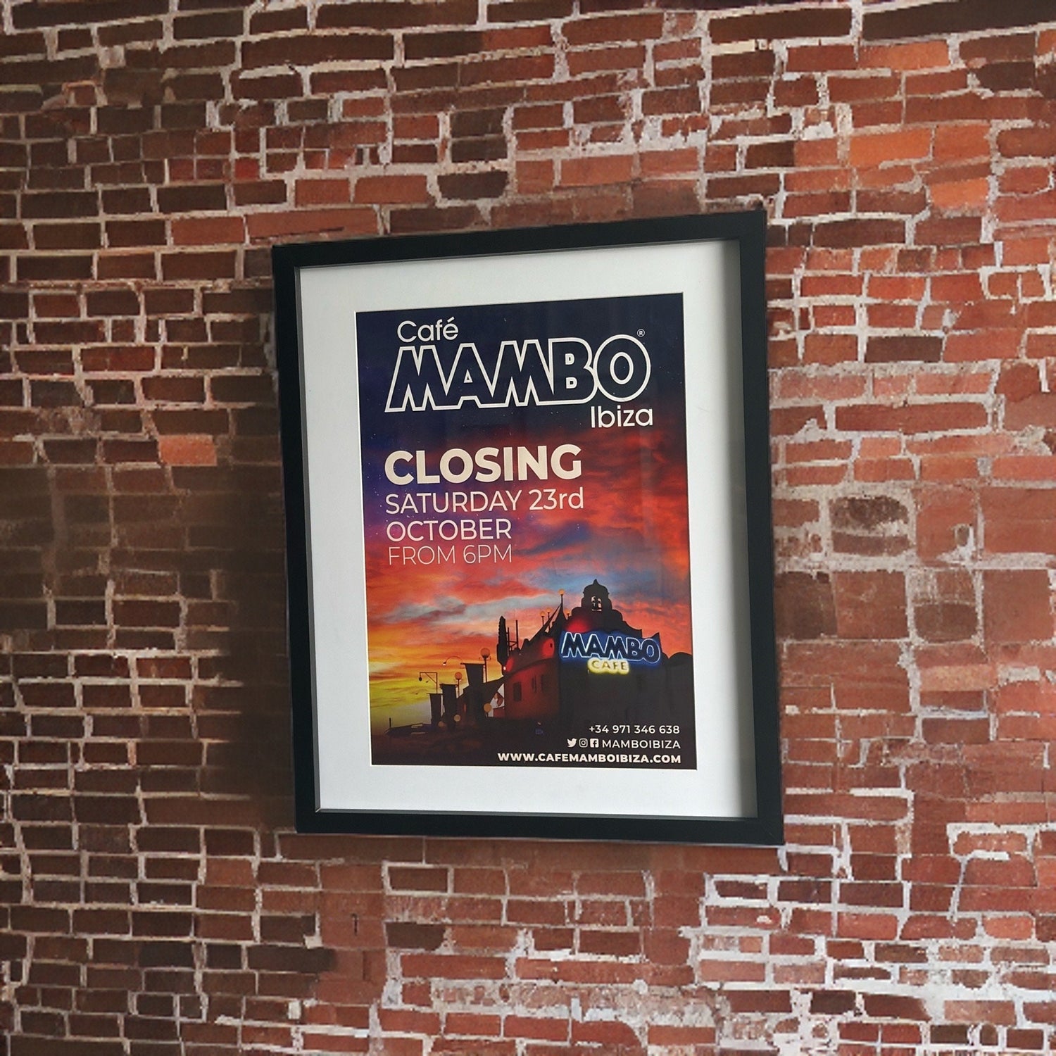 Café Mambo ~ Genuine Ibiza Framed Dj Artwork | Hi Ibiza | A3 Luxury Black Frame