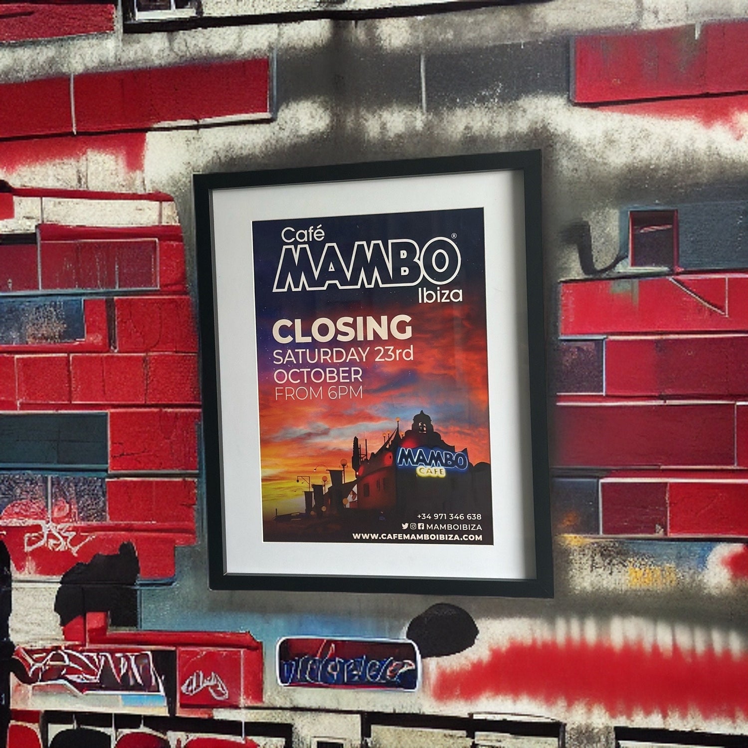 Café Mambo ~ Genuine Ibiza Framed Dj Artwork | Hi Ibiza | A3 Luxury Black Frame
