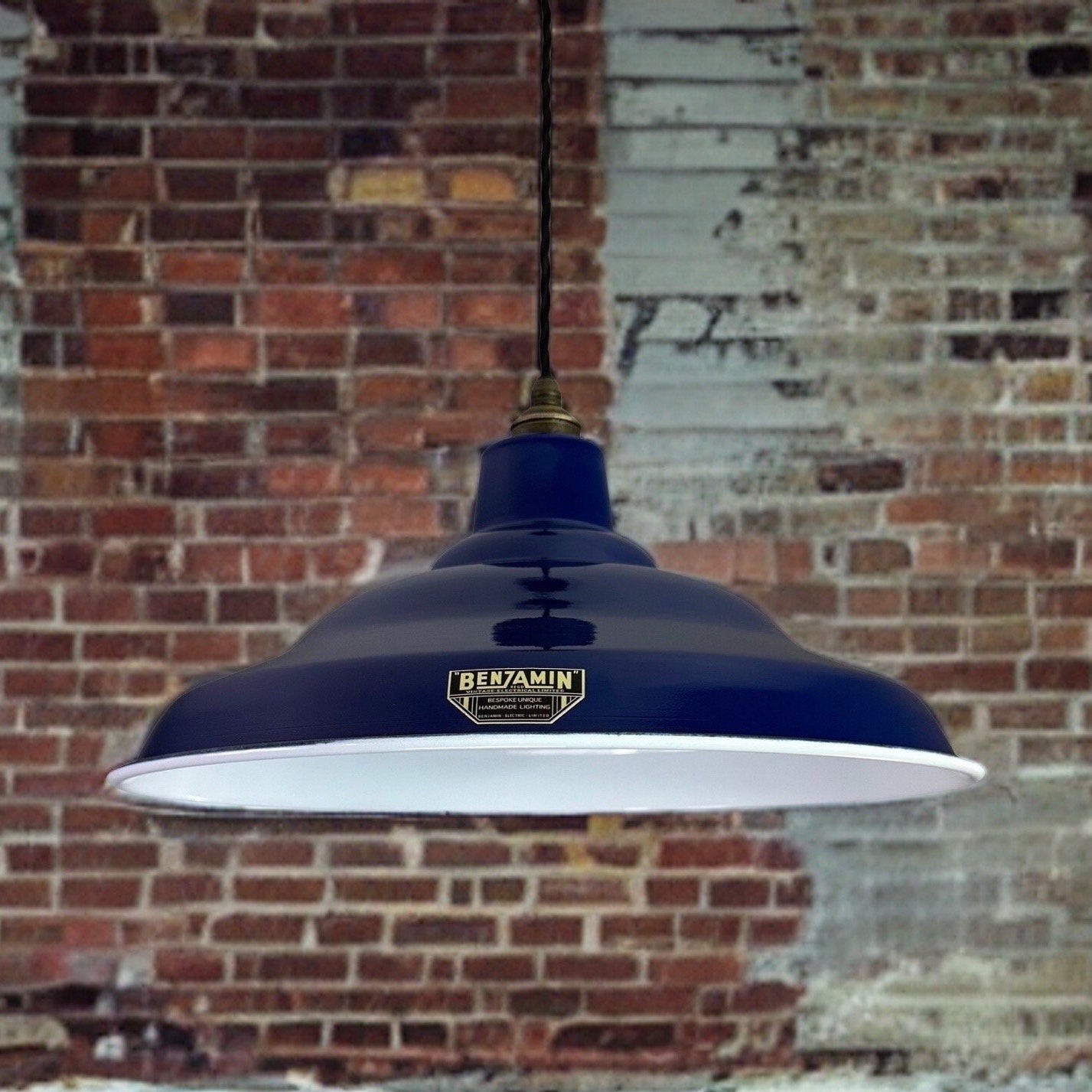 Bawsey ~ *Worn*Royal Blue Industrial Factory Shade Design Pendant Light ~ 16 Inch
