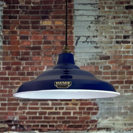 Bawsey ~ *Worn*Royal Blue Industrial Factory Shade Design Pendant Light ~ 16 Inch