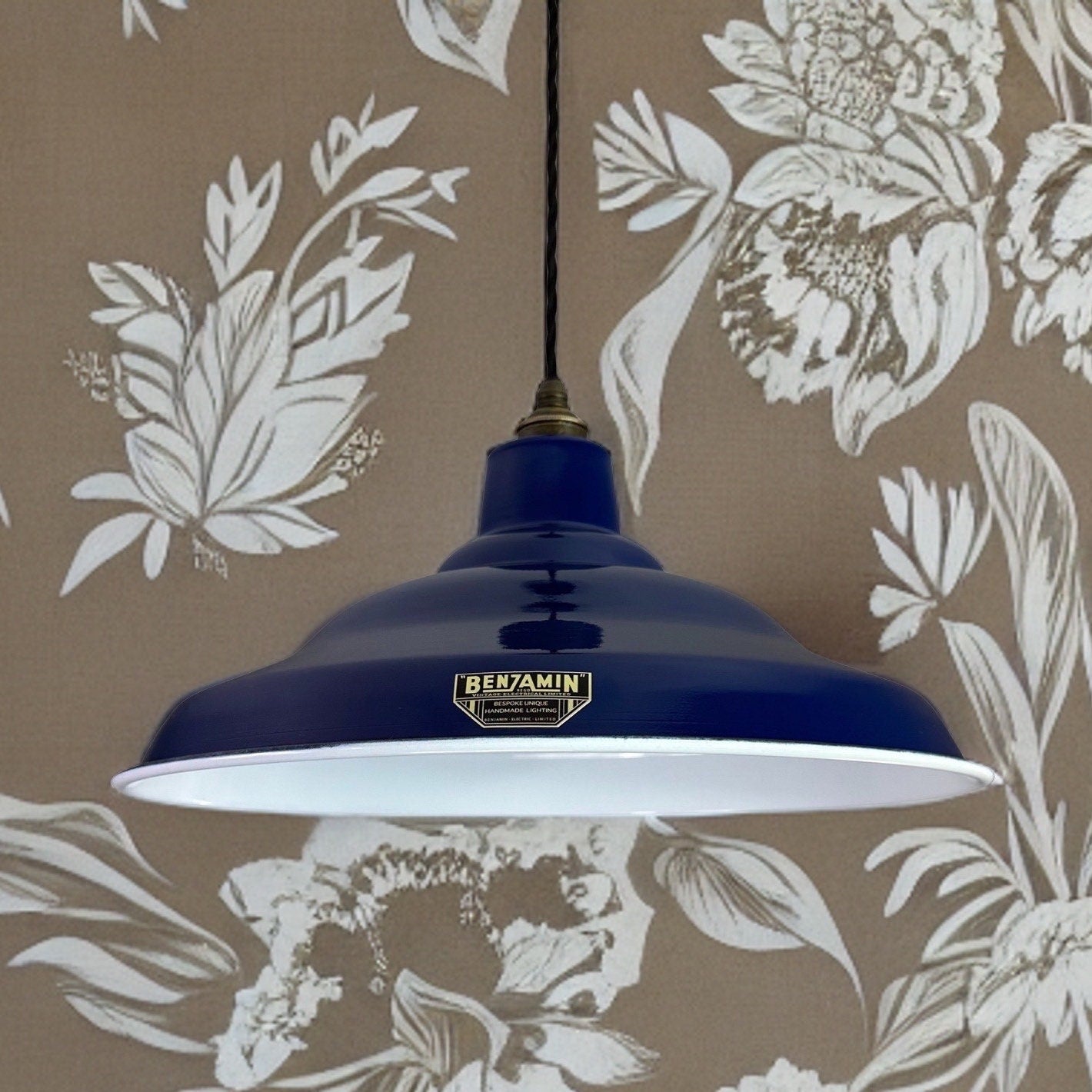 Bawsey ~ *Worn*Royal Blue Industrial Factory Shade Design Pendant Light ~ 16 Inch