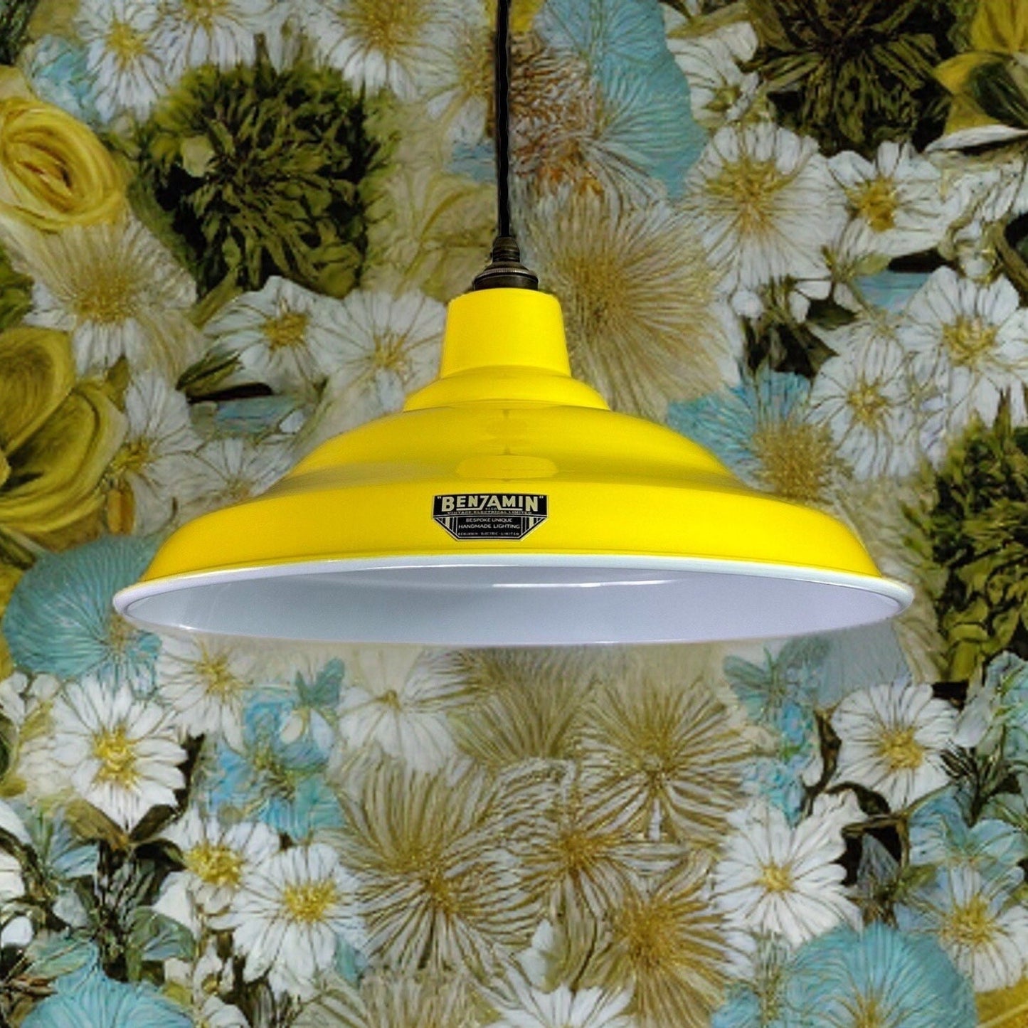Bawsey ~ *Worn* Summer Yellow Lampshade Pendant Set Light ~ 16 Inch