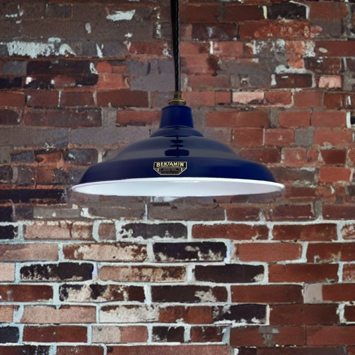 Bawsey ~ *Worn*Royal Blue Industrial Factory Shade Design Pendant Light ~ 16 Inch