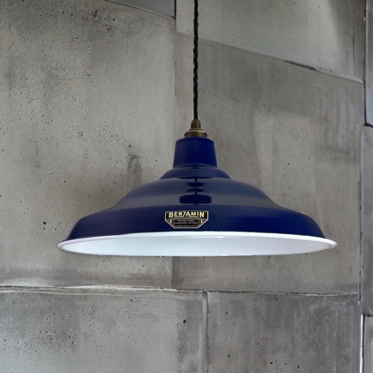 Bawsey ~ *Worn*Royal Blue Industrial Factory Shade Design Pendant Light ~ 16 Inch