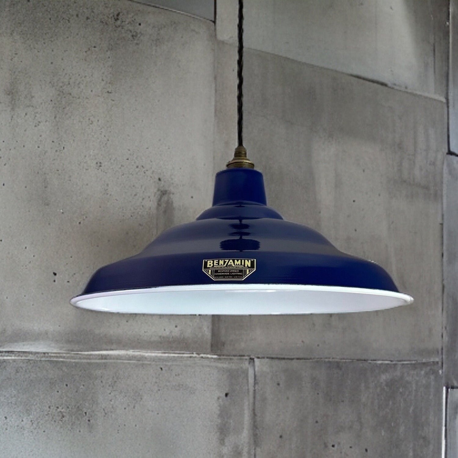 Bawsey ~ *Worn*Royal Blue Industrial Factory Shade Design Pendant Light ~ 16 Inch