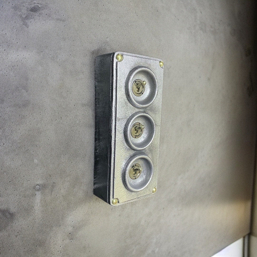 3 Gang 2 Way Solid Cast Metal Conduit Light Switch Industrial 2 Way - BS EN Approved Vintage Crabtree 1950’s Style