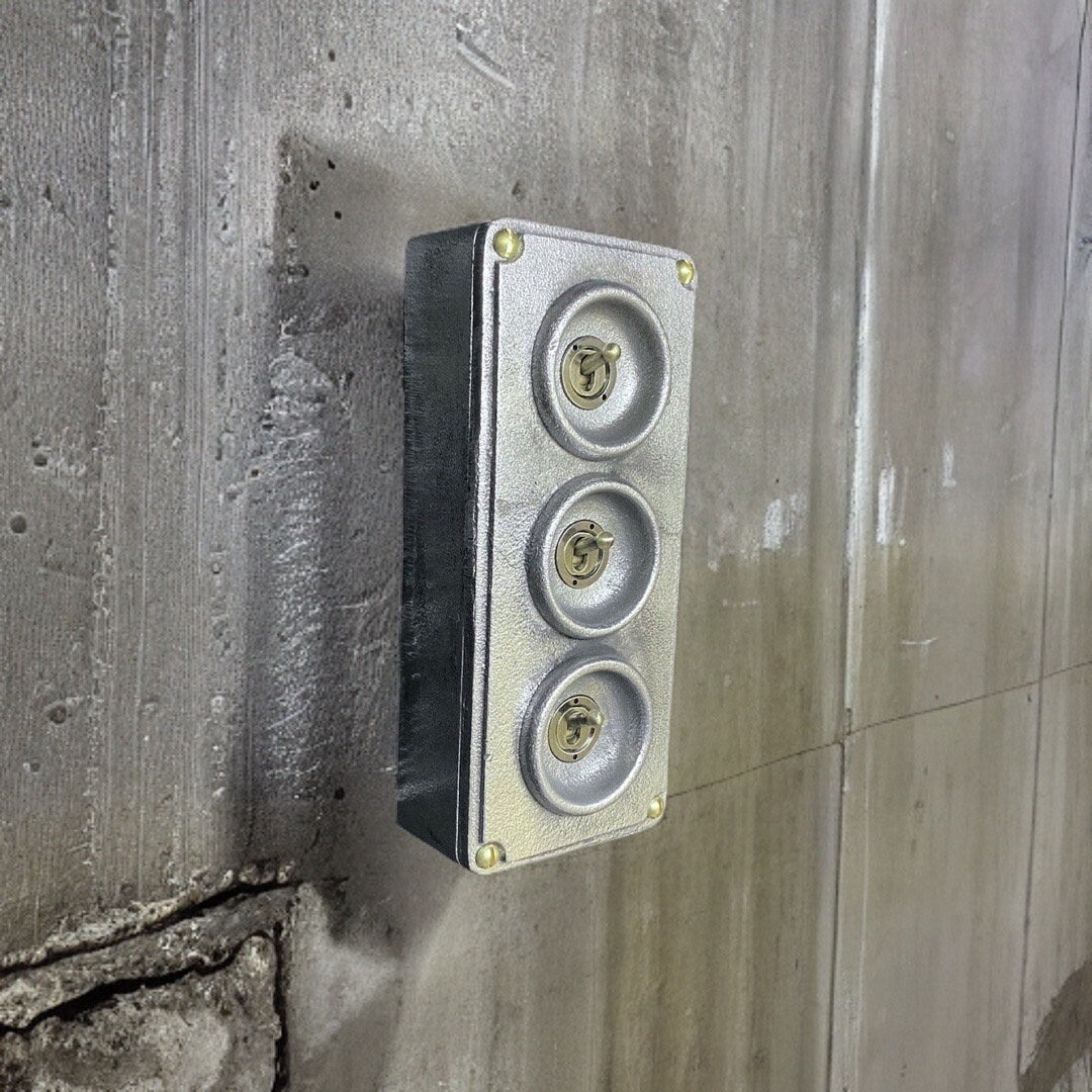 3 Gang 2 Way Solid Cast Metal Conduit Light Switch Industrial 2 Way - BS EN Approved Vintage Crabtree 1950’s Style