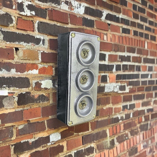 3 Gang 2 Way Solid Cast Metal Conduit Light Switch Industrial 2 Way - BS EN Approved Vintage Crabtree 1950’s Style