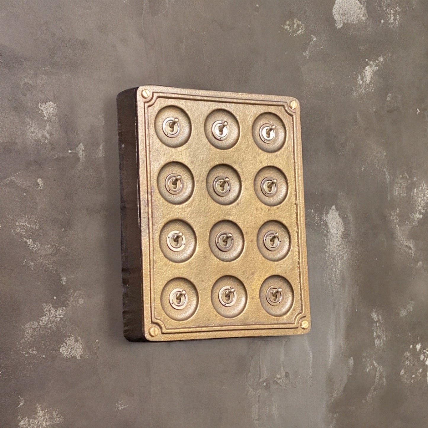 12 Gang 2 Way Bronze Solid Cast Metal Surface Mounting Conduit Light Switch Industrial - BS EN Approved Vintage Crabtree 1950