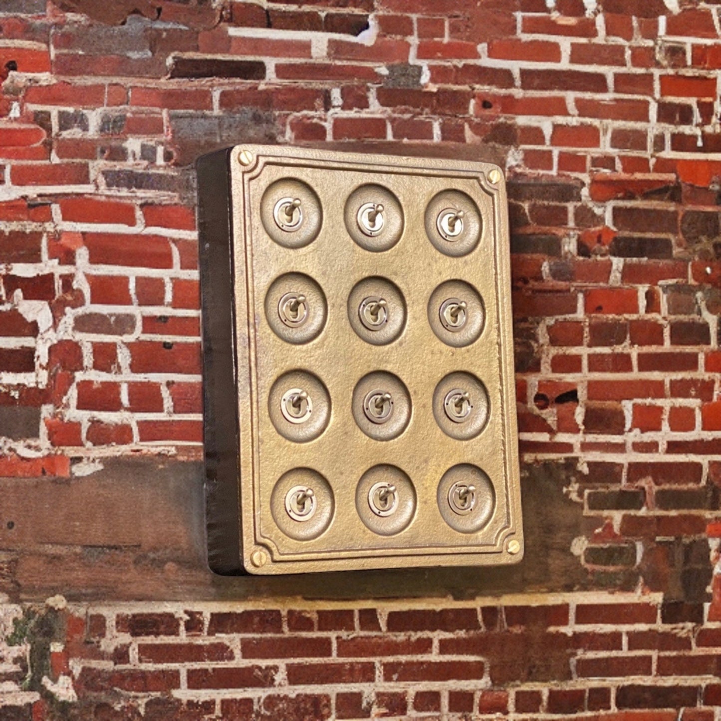 12 Gang 2 Way Bronze Solid Cast Metal Surface Mounting Conduit Light Switch Industrial - BS EN Approved Vintage Crabtree 1950