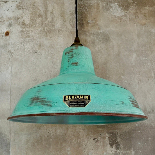 Filby ~ Copper Verdigris RLM Reflector Lampshade Pendant Ceiling Light ~ 12.5 Inch