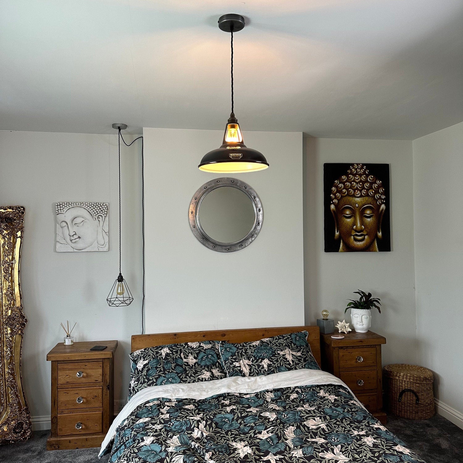 Cawston ~ Midnight Black Solid Shade Slotted Design Pendant Set Light | Ceiling Dining Room | Kitchen Table | Vintage Filament Bulb 11 Inch