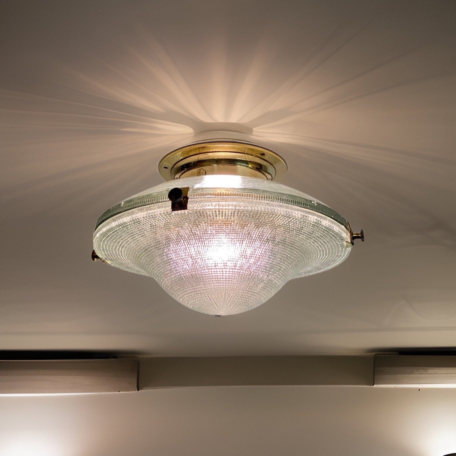 Houghton ~ Flush Mount Holophane Glass Light Vintage Design ~