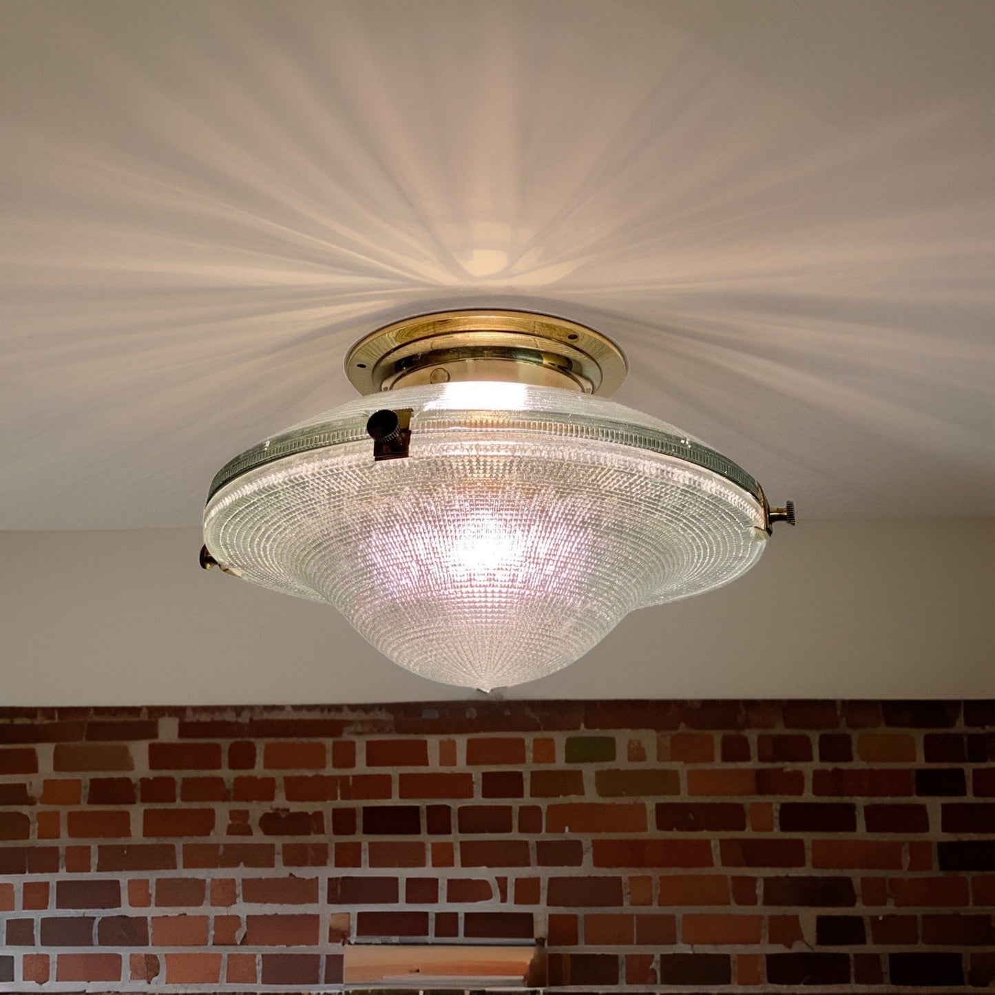 Houghton ~ Flush Mount Holophane Glass Light Vintage Design ~