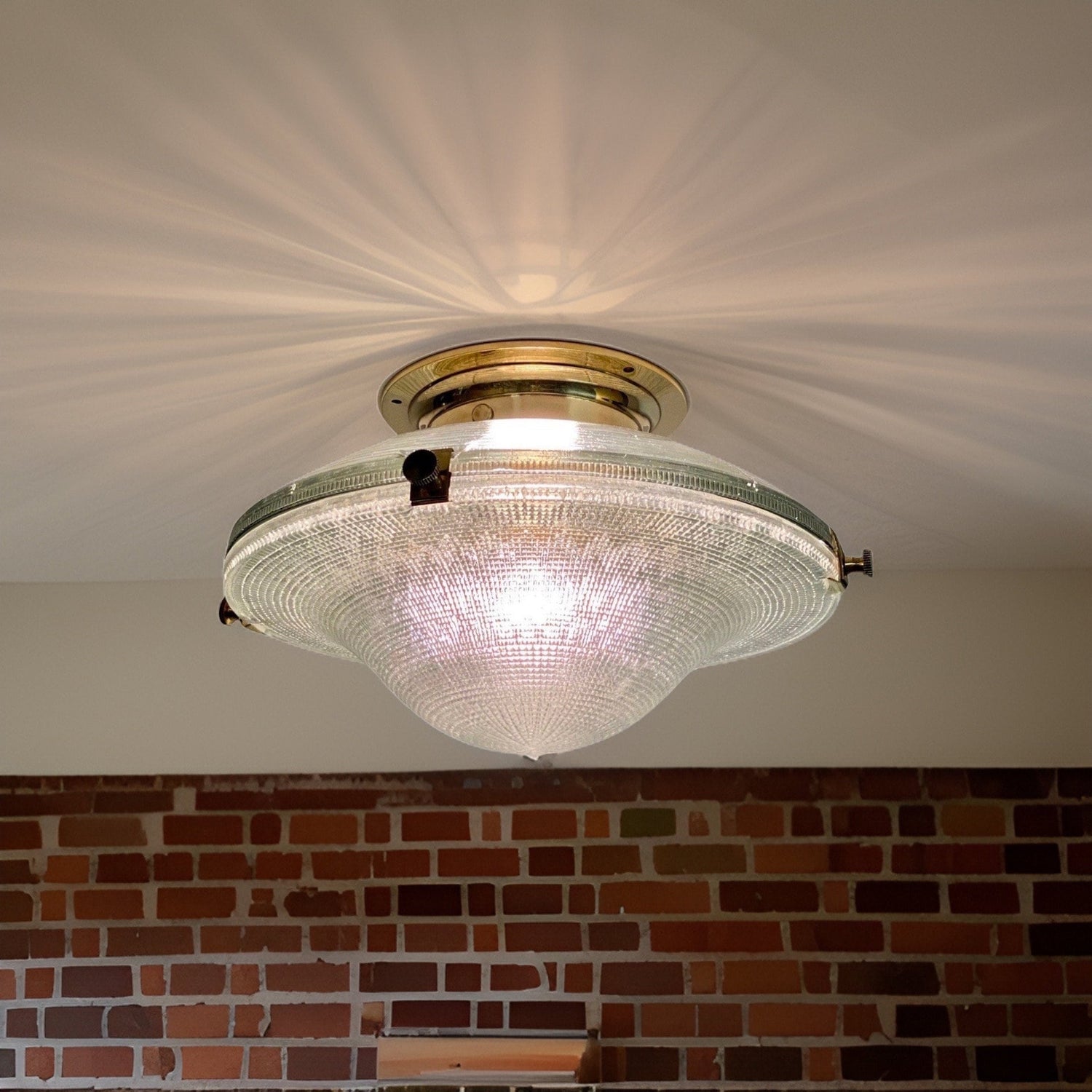 Houghton ~ Flush Mount Holophane Glass Light Vintage Design ~