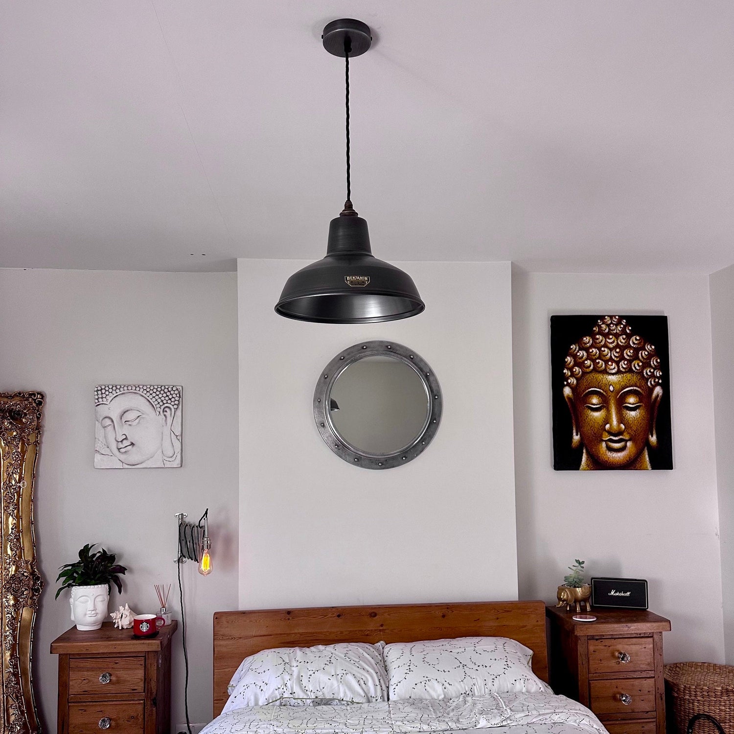 Filby ~ Pewter Grey RLM Reflector Lampshade Pendant Set Light ~ 12.5 Inch