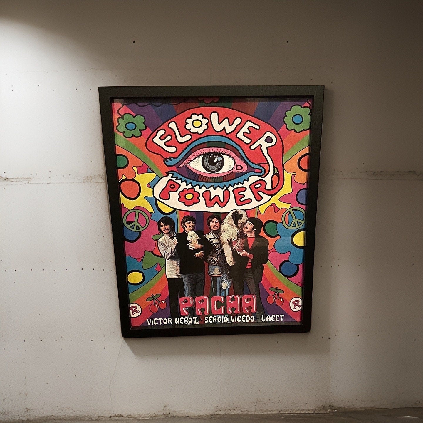 Flower Power ~ Genuine Pacha The Beatles Ibiza Framed Dj Artwork | A3 Luxury Black Frame