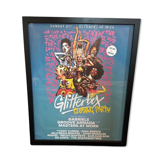 Rare Glitterbox Closing Party ~ Genuine Hi Ibiza Framed Dj Artwork | Luxury Black Frame