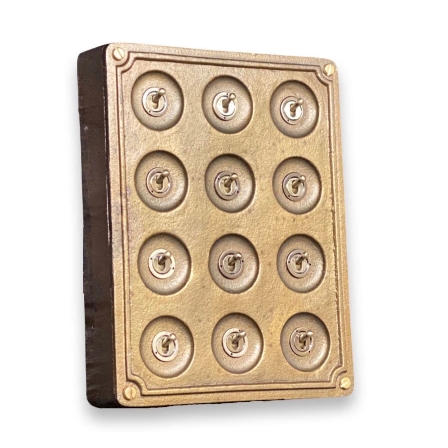 12 Gang 2 Way Bronze Solid Cast Metal Surface Mounting Conduit Light Switch Industrial - BS EN Approved Vintage Crabtree 1950