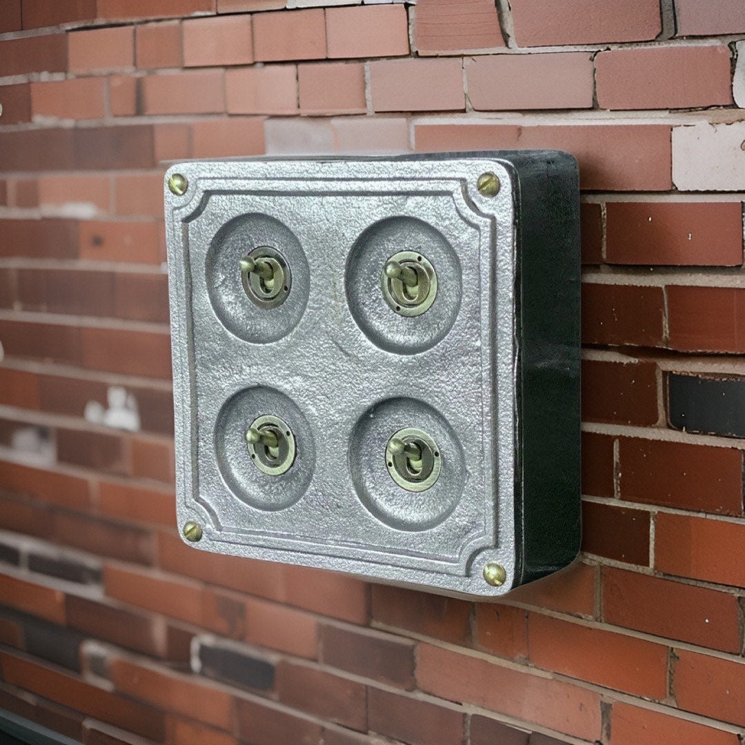 4 Gang 2 Way Solid Cast Metal Conduit Light Switch Industrial - BS EN Approved Vintage Crabtree 1950’s Style