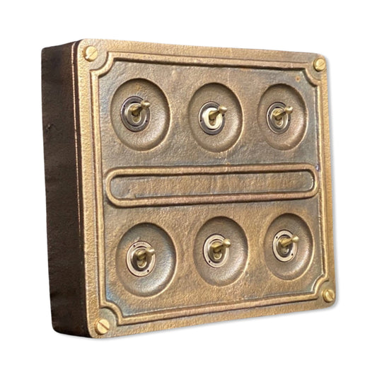6 Gang 2 Way Bronze Solid Cast Metal Conduit Light Switch Industrial - BS EN Approved Vintage Crabtree Style