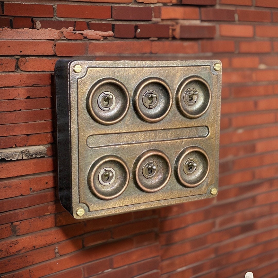 6 Gang 2 Way Bronze Solid Cast Metal Conduit Light Switch Industrial - BS EN Vintage Crabtree 1950’s Style