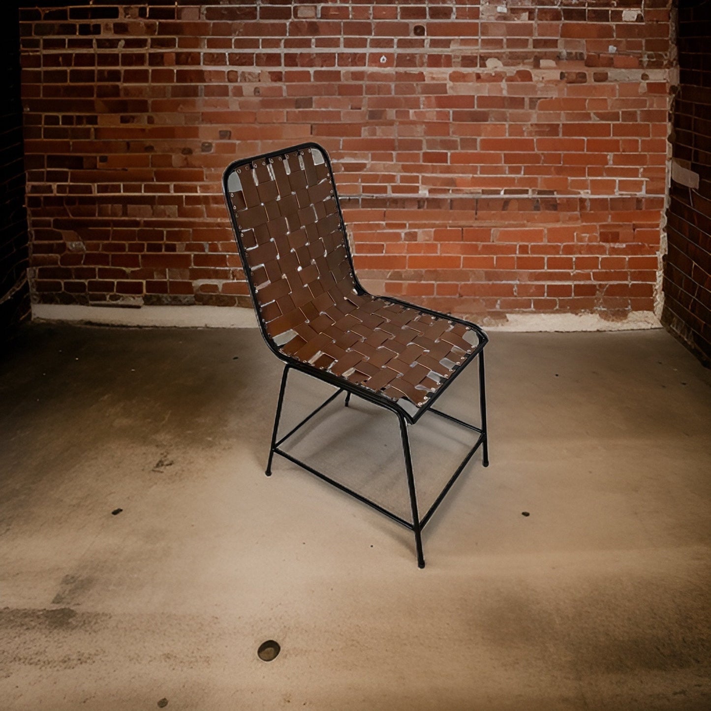 Maxlume ~ Cafe Lounger Chair Brown Genuine Leather | Vintage Style | Solid Cast Metal | Floor Standing | Lounge