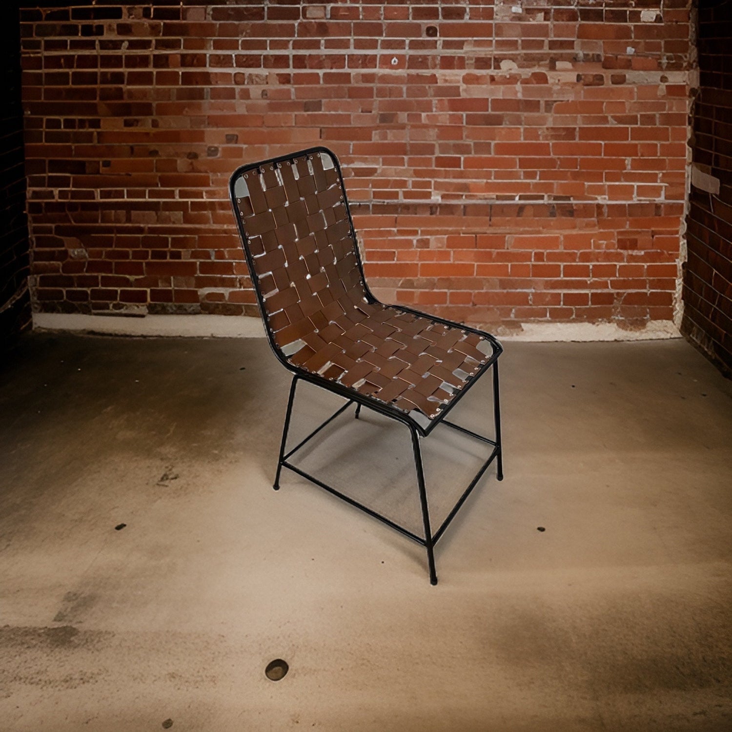 Maxlume ~ Cafe Lounger Chair Brown Genuine Leather | Vintage Style | Solid Cast Metal | Floor Standing | Lounge