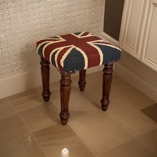 Maxlume ~ Union Jack Flag Bench | Great Britain | Pouf Solid Base | Vintage Style | Floor Standing | Man Cave Foot Stool