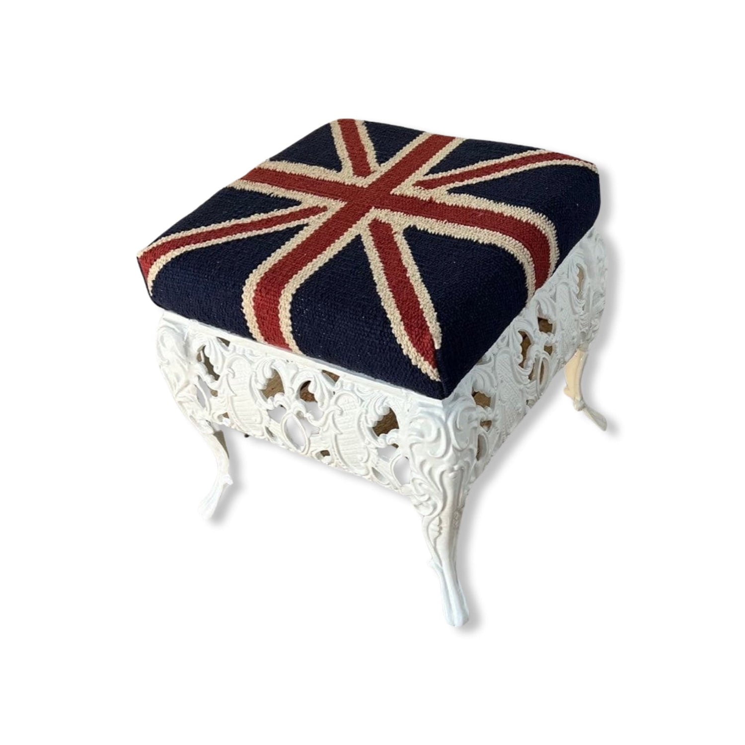 Union Jack Flag Bench | Great Britain | Pouf Solid Base | Vintage Style | Floor Standing | Man Cave Foot Stool